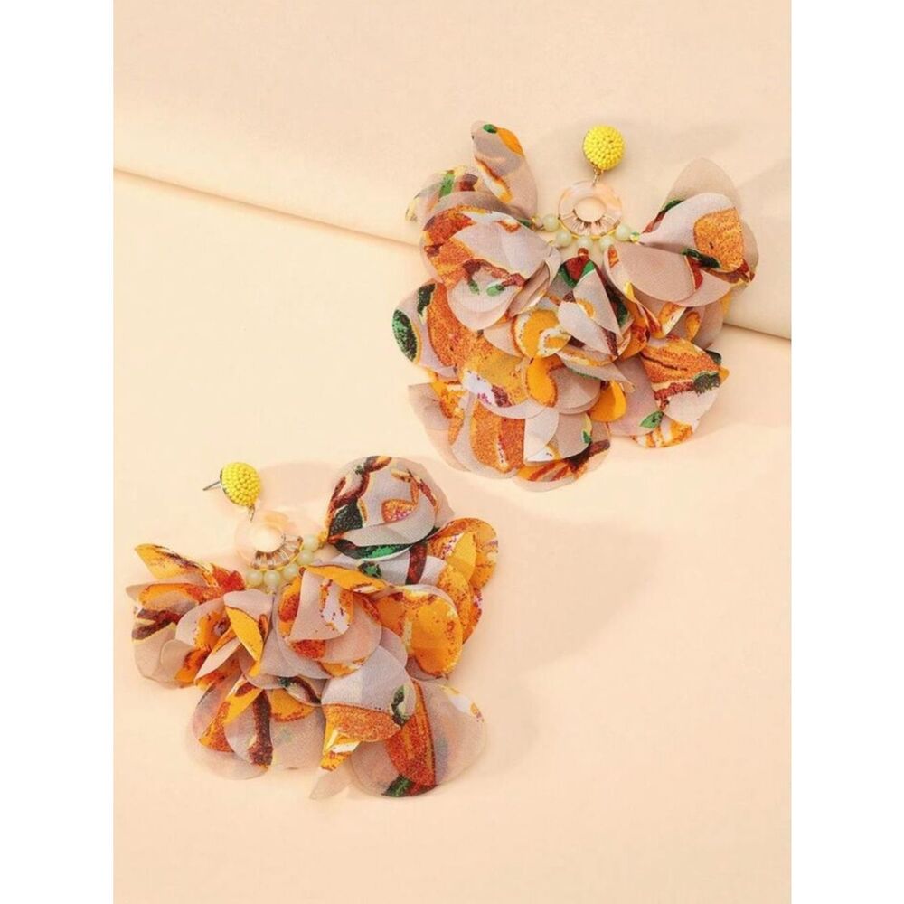 Floral Fabric Drop Earrings - Yellow R 526 - Picture 3 of 3